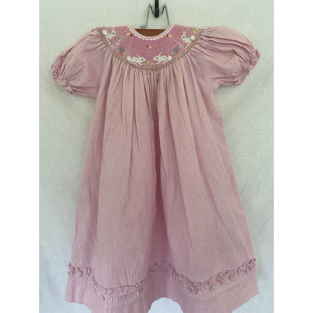 Girls smocked Easter pink and white dress- size 2